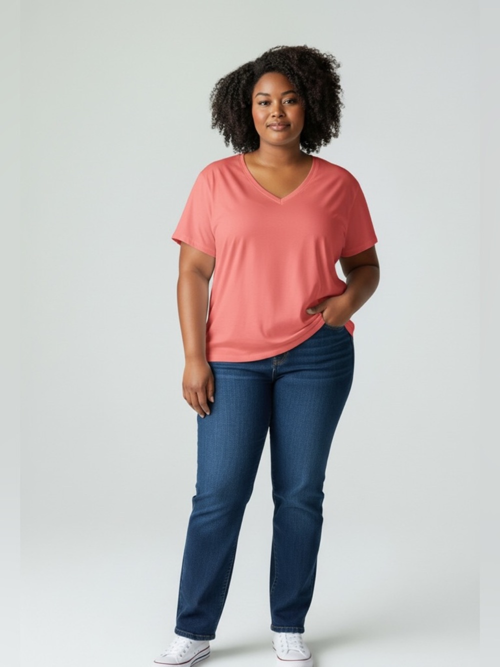 L.L.Bean Coral V-Neck Supima Cotton Short Sleeve TShirt-Size XXL Petite